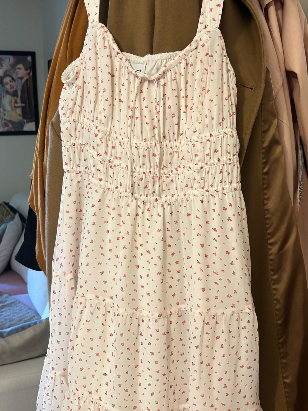 Cream Floral-Print Smocked Sundress